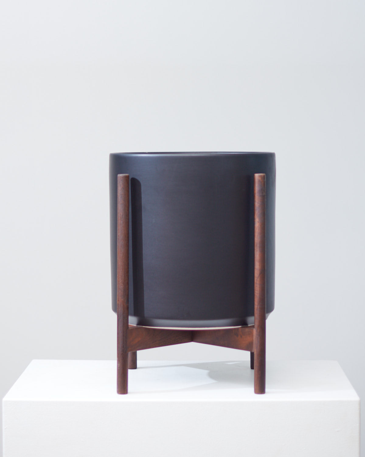 The Fourteen Ceramic Cylinder Planter with Dark Teak Wooden Stand | 14 inch Nursery Pot