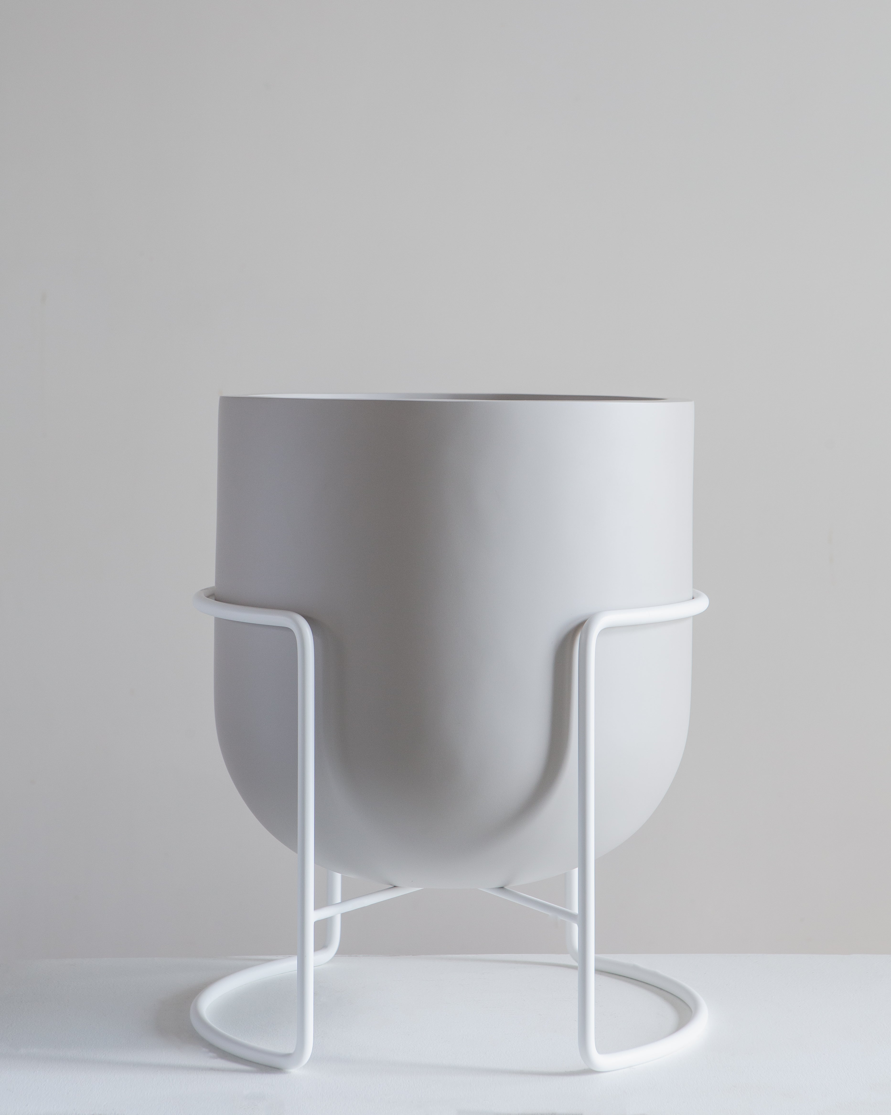 ROTUNDA WITH STAND - PUMICE STONE / White Stand, Large 16.3 x 16.3 x 19.9 in