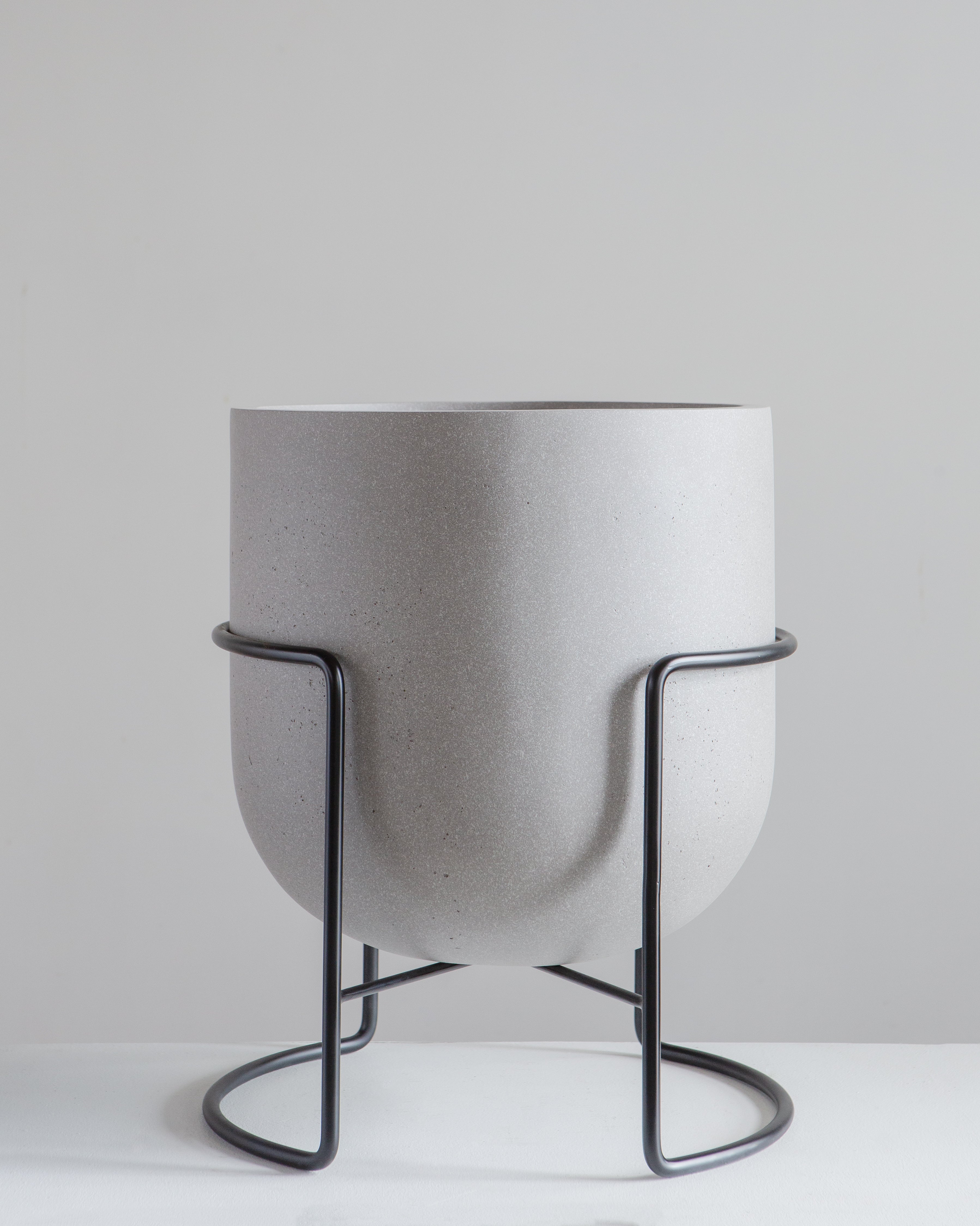 ROTUNDA WITH STAND - CEMENT GREY/ Black Stand, Large 16.3 x 16.3 x 19.9 in