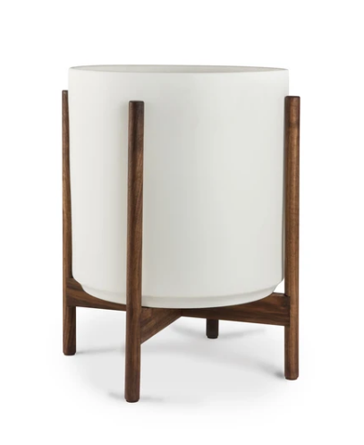 14 Inch REVIVAL CERAMICS WHITE CYLINDER WITH DARKENED TEAK STAND - Large
