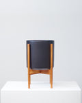 10 Inch REVIVAL CERAMICS BLACK CYLINDER WITH NATURAL TEAK STAND - Medium