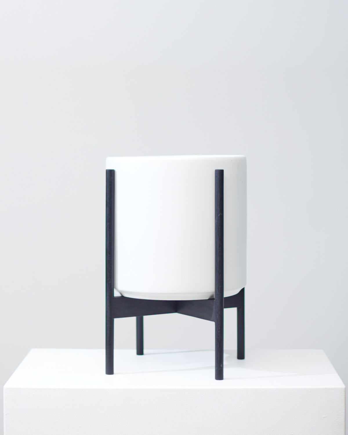 12 Inch REVIVAL CERAMICS WHITE CYLINDER WITH BLACK STAND - Medium