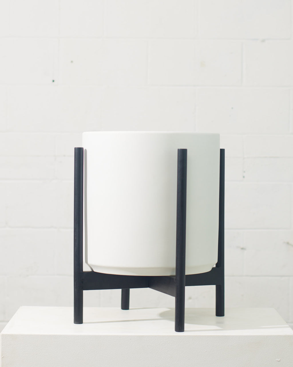 14 Inch REVIVAL CERAMICS WHITE CYLINDER WITH BLACK STAND - Large