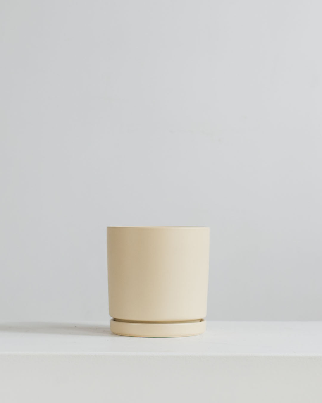 Almond Cylinder Planter with Drainage and Tray | 6.5 inch Diameter